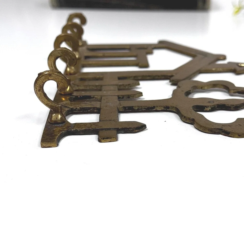 Vintage Brass House Key Rack: Cottagecore Picket Fence Decor